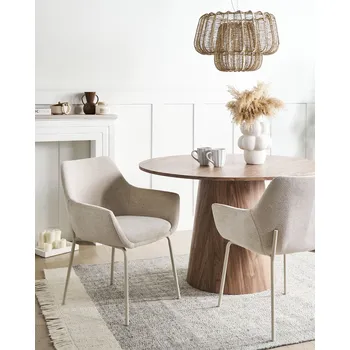 Jídelní židle Sada 2 jídelních židlí světle béžová čalouněné sedáky a opěradla boční područky kovové nohy moderní design Beliani