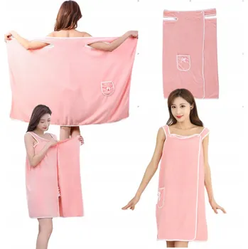 Župan ručník dámský tunika do sauny spa koupelnový pareo na pláž růžový