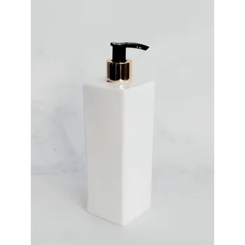 Dávkovač mýdla hranatý LUNA 500 ml bílý s černo-zlatým dávkovačem