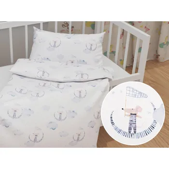 Povlečení Dětské bavlněné povlečení do postýlky Sandra SA-579 Myšky mezi modrými obláčky Do postýlky 90x120 a 40x60 cm