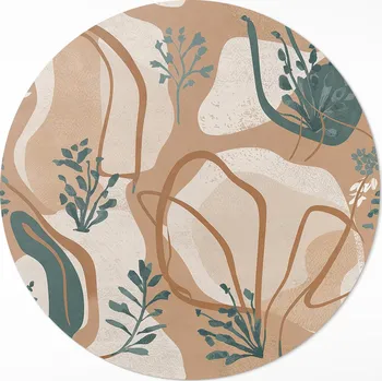 Koberec Kulatý Koberec Vinyl PVC průměr 80 cm Malované boho rostliny a abstraktní skvrny