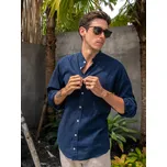 TallGuys Pánská prodloužená lněná košile 2.0 | Dlouhý rukáv | Navy Velikost: S, Střih: Slim