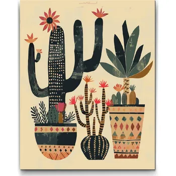 Malování podle čísel - Severské lidové umění - Kaktusy Velikost: 30x40cm, Rámování: Pouze srolované plátno
