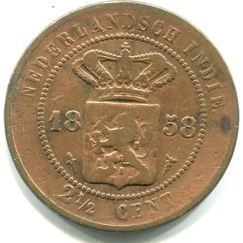 Nizozemská Indie. 2 1/2 cent 1858.