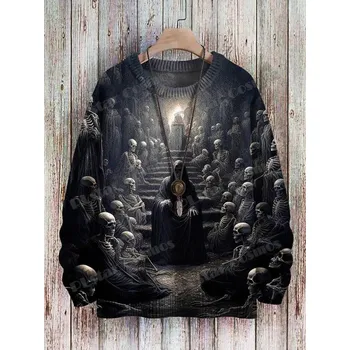 Dámský svetr Unisex svetr s potiskem CS1135 Halloween Wizard Raven Velikost: 4XL, Barva (Varianta): Svetr 2