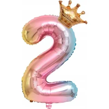 Balónek Fólie balónek s heliem a duhovým číslice k narozeninám, 2. narozeniny