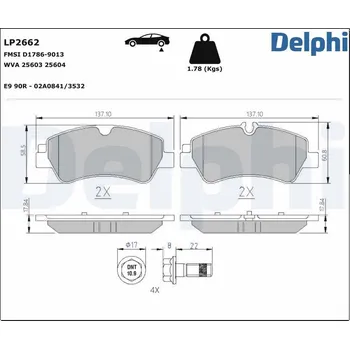 Brzdová destička Sada brzdových destiček, kotoučová brzda DELPHI LP2662