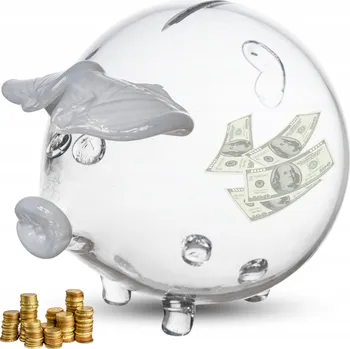 Pokladnička Skleněná pokladnička ručně vyrobená prasátko bílé uši jako dárek trezor PIG XL