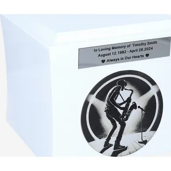 Smuteční dekorace Urna pro saxofonistu Kremační urna se saxofonem, hudební urna na popel