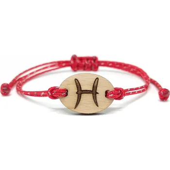 Náramek Pehucraft Náramek s dřevěným motivem znamení zvěrokruhu ryby Barva náramku: Červená