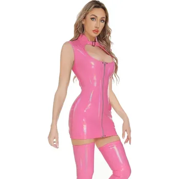 Dámské erotické šaty Latexové šaty se zipem Barva: Fuchsiová, Velikost: XL