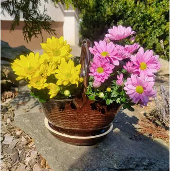 Květináč Keramický košík na květiny - květináč (obal) - hnědý Velikost: 20 cm