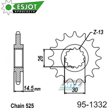 Řetězová sada pro motocykl Kolečko řetězové (pastorek) 1332-17zubů ESJOT 50-29012-17 - Honda CB750F + CB750 Nighthawk + RVF750R + VFR800F Interceptor + VFR800X Crossrunner + CB1000R 95-1332-17-ES