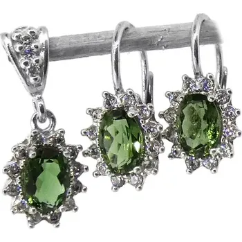 Souprava šperků Stříbrná souprava přírodní vltavín - NK,P1480 (Stříbrná sada náušnice a přívěsek s vltavínem 7x5 mm)