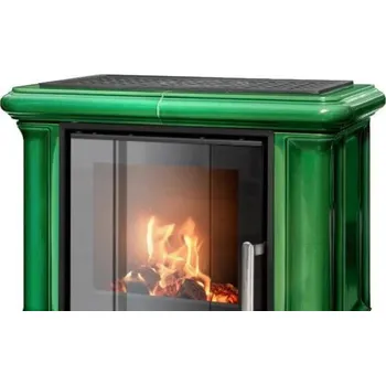 Krbová kamna ABX Ikaria exklusive černý korpus, opláštění kachle zelená 6 kW, kachlový sokl