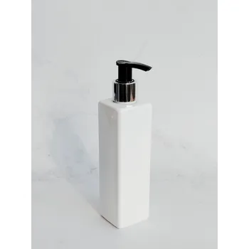 Dávkovač mýdla hranatý LUNA 250 ml bílý s černo-stříbrným dávkovačem