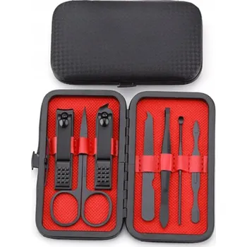 Sada na manikúru a pedikúru 7 kusů, cestovní, černo-červená