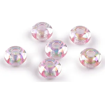 Korálek Plastové korálky s velkým průvlekem Ø13 mm s AB efektem, barva 3 růžová sv.