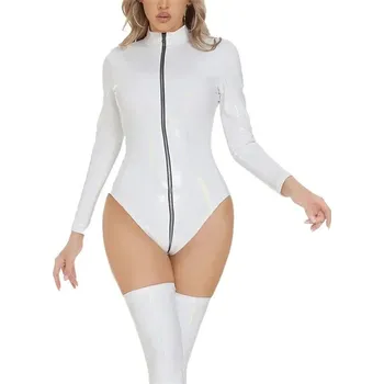 Dámské erotické body Latexové body s dlouhými rukávy Barva: Bílá, Velikost: XL
