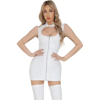 Dámské erotické šaty Latexové šaty se zipem Barva: Bílá, Velikost: M