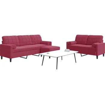 Pohovka vidaXL 3dílná sedací souprava s poduškami a podhlavníky samet [3278422] Barva: vínová červená