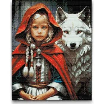 Diamantové malování Diamantové malování - Dívka a bílý vlk Velikost: 30x40cm, Rámování: Pouze srolované plátno, Diamanty: Čtvercové