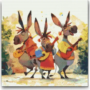 Diamantové malování Diamantové malování - Zpívající oslíci Velikost: 50x50cm, Rámování: Pouze srolované plátno, Diamanty: Kulaté