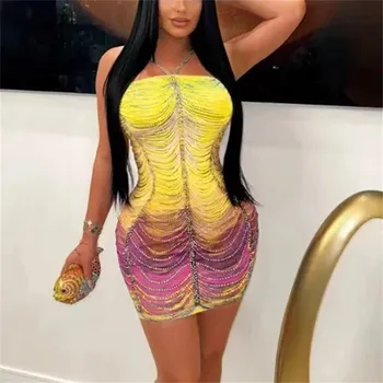 Dámské šaty Dámské šaty s kamínky Barva: Žlutá, Velikost: 2XL