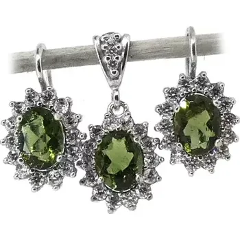 Souprava šperků Stříbrná souprava přírodní vltavín - NK,P1507 (Stříbrná sada náušnice a přívěsek s vltavínem 8x6 mm)