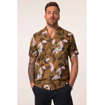 Pánská košile JP1880, Plus size Košile JP1880, lněná směs, krátké rukávy, plošný potisk, Cuba límeček, do 8XL pro plnoštíhlé nadměrná velikost, 837286340-1907, hnědý, 8XL, Plus size oblečení, Oblečení pro vysoké muže, Nadměrné velikosti, Oblečení pro plnoštíhlé.