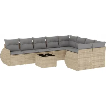Zahradní sestava 10dílná zahradní sedací souprava s polštáři, béžová, polyratan