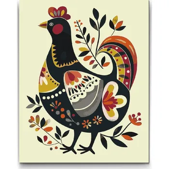 Malování podle čísel - Severské lidové umění - Slepice Velikost: 30x40cm, Rámování: Pouze srolované plátno
