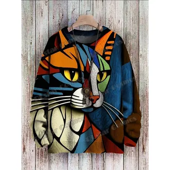 Dámský svetr Unisex svetr s potiskem CS1132 cats kočky Velikost: 4XL, Barva (Varianta): Svetr
