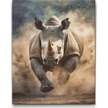 Diamantové malování Diamantové malování - Divoký nosorožec Velikost: 30x40cm, Rámování: Pouze srolované plátno, Diamanty: Čtvercové