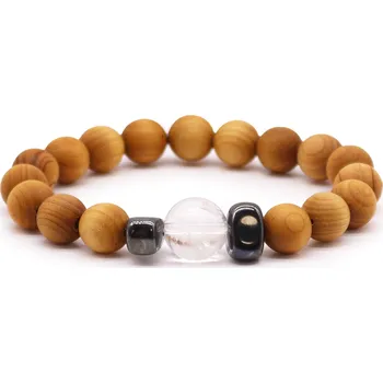 Drahý kámen Ancient Wisdom Čakrový náramek z cedrového dřeva 7. Čakra Crown (korunní) a Čirý křemen (korálky)