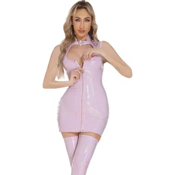 Dámské erotické šaty Latexové šaty se zipem Barva: Purpurová, Velikost: XL