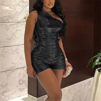 Dámský overall Lesklý overal na jedno rameno Barva: Černá, Velikost: S