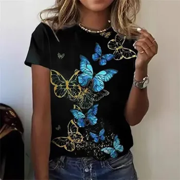 Dámské tričko Dámské tričko s potiskem motýlků Barva: Černá, Velikost: L