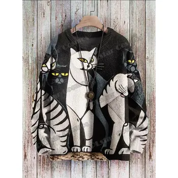 Dámský svetr Unisex svetr s potiskem CS1124 kočka cat Velikost: L, Barva (Varianta): Svetr 18