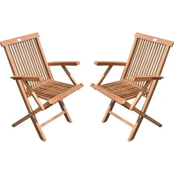 2 ks masivní skládací dřevěná židle s područkami, teakové dřevo