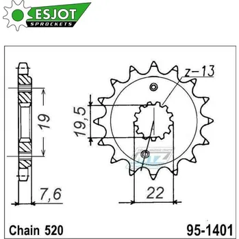 Řetězová sada pro motocykl Kolečko řetězové (pastorek) 1401-14zubů ESJOT 50-32122-14 - Kawasaki KSF400 + Suzuki LTZ400 Quadsport + LTR450 Quadracer ARCTIC CAT DVX 400 2004-2008