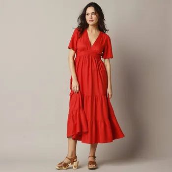 Dámské šaty Dlouhé šaty s volány korálová 44