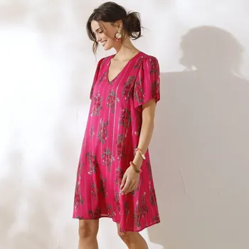 Dámské šaty Krátké šaty s potiskem a motýlími rukávy růžová 40