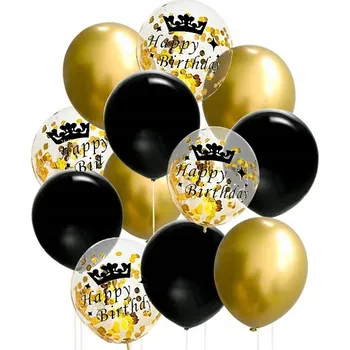 Balónek SADA balónky k narozeninám ČERNÁ ZLATÁ konfety