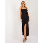 Černé midi šaty s rozparkem DHJ-SK-18992.62-black Velikost: ONE SIZE