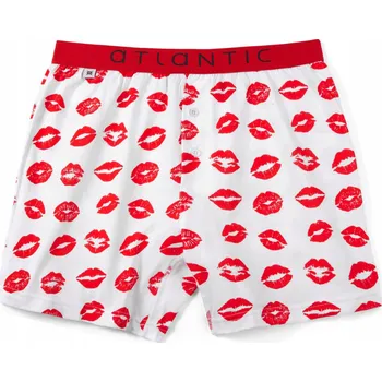 Pánské oblečení BOXERKY ATLANTIC VOLNÉ MBX599 VALENTÝNSKÉ PÁNSKÉ ŠORTKY BÍLÉ S PUSAMI XL