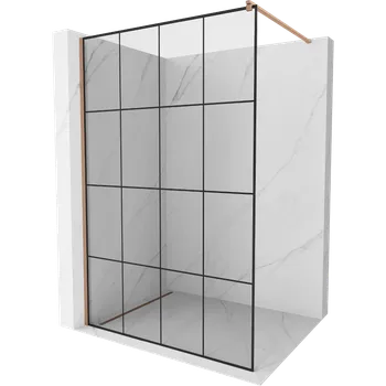 Mexen Kioto sprchová stěna Walk-in 140 x 200 cm, černá mřížka 8 mm, kartáčovaná měď - 800-140-101-65-77 Sprchové stěny