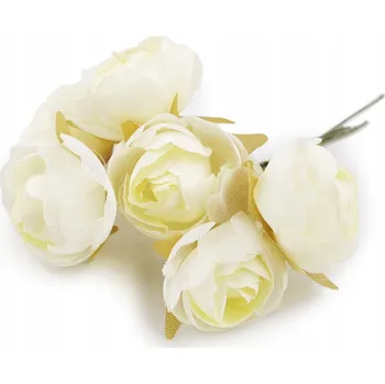 umělá květina Látková květina růže 25-30mm 6 Ks. krémově světlá