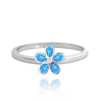 Prsten MINET Stříbrný prsten KYTIČKY s modrými opálky vel. 52 JMAD0043BR52