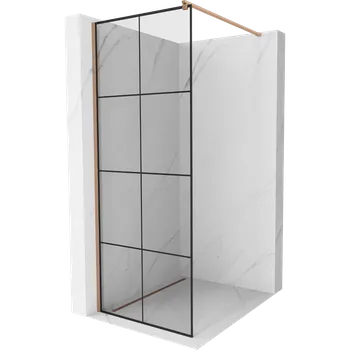 Mexen Kioto sprchová stěna Walk-in 80 x 200 cm, černá mřížka 8 mm, kartáčovaná měď - 800-080-101-65-77 Sprchové stěny